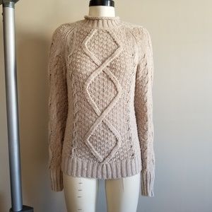 J.Crew Embellished Beaded Cable Knit Tan Sweater
